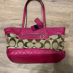 Coach Fuchsia and Tan Signature Tote